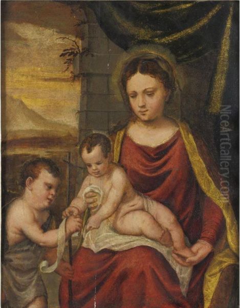 Madonna And Child With Young St. John The Baptist Oil Painting by Simone Peterzano