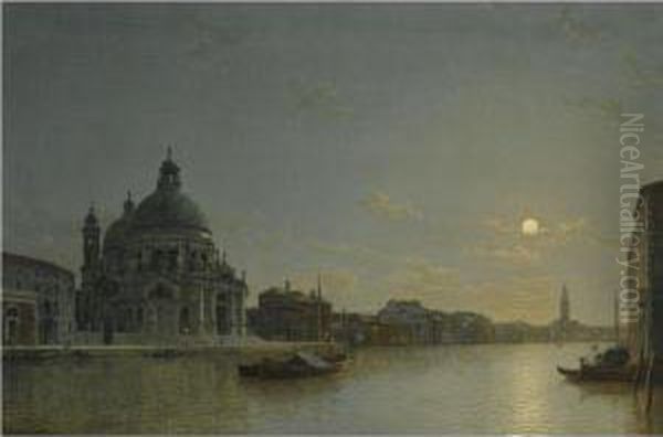 Venice, View Of The Grand Canal With The Church Of Santa Mariadella Salute Oil Painting by Henry Pether