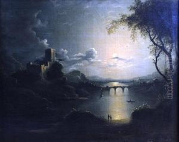 Arcadian River Landscape Bymoonlight, Oil Painting by Sebastian Pether