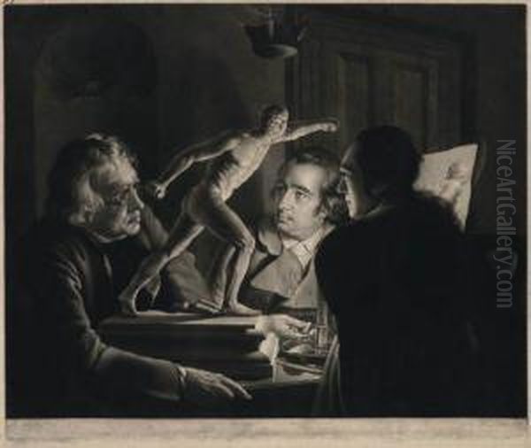 Three Persons Viewing The Gladiator By Candlelight Oil Painting by William Pether