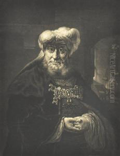 A Mezzotint After Rembrandt Depicting King Uzziah, Published By John Boydell, London, Ca Oil Painting by William Pether