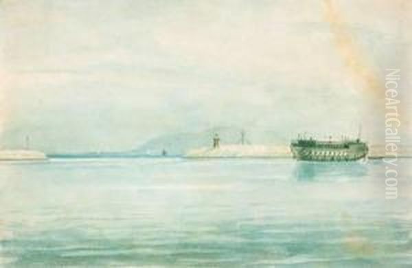 Entrance To The Harbour Of Kingstown, Bay Of Dublin Oil Painting by John Petherick