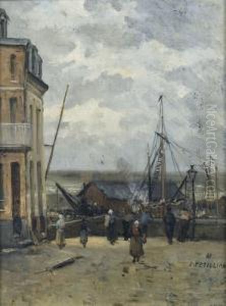 Hafenpromenade Mit Staffage Oil Painting by Jules Petillion