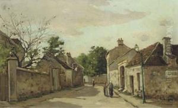 Gossips On A Village Street Oil Painting by Jules Petillion