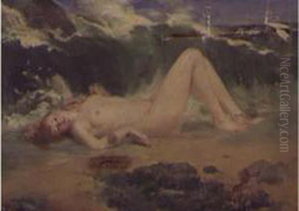  Femme Nue Sur La Greve  Oil Painting by Alfred Petit