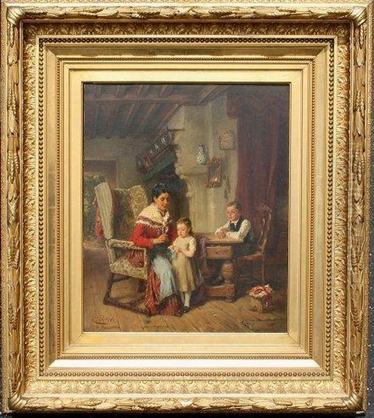 The Knitting Lesson Oil Painting by Charles Petit