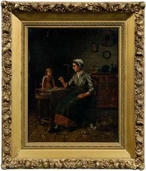 Interior Genre Scene Oil Painting by Charles Petit