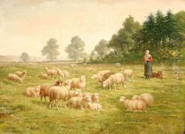 A Farmer's Wife With Sheep Oil Painting by Charles Petit