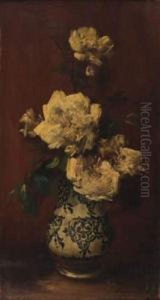 Bouquet De Fleurs Au Vase Oil Painting by Eugene Petit