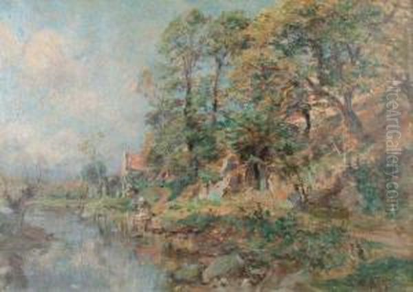 Les Lavandieres Oil Painting by Edmond Petit Jean