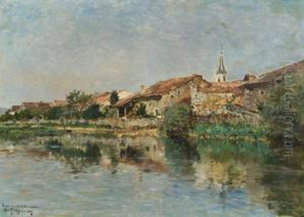 Village En Bord De Riviere Oil Painting by Edmond Petit Jean