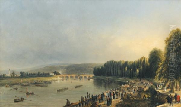 Course D'avirons Sur La Seine Pres De Saint-cloud Oil Painting by Jean Louis Petit