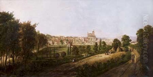 Vue D'une Ville Du Sud De La France Oil Painting by Jean Louis Petit