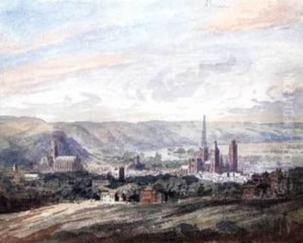 View Of Rouen Oil Painting by John Louis Petit