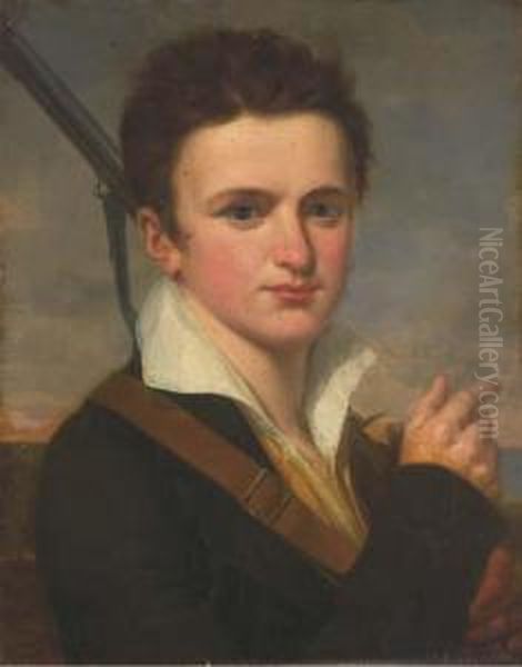 Portrait D'un Jeune Homme Au Fusil Oil Painting by Louis Petit