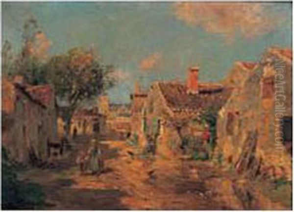 Rue De Village En Vendee (talmont) Oil Painting by Victor Jean Baptiste Petit