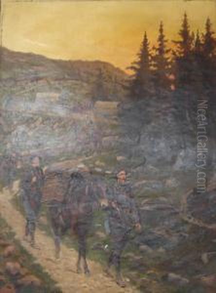 Les Chasseurs Alpins Oil Painting by Pierre Petit-Gerard