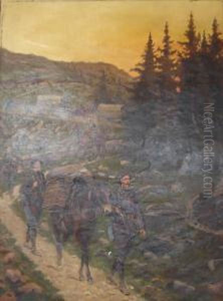 Les Chasseurs Alpins Oil Painting by Pierre Petit-Gerard