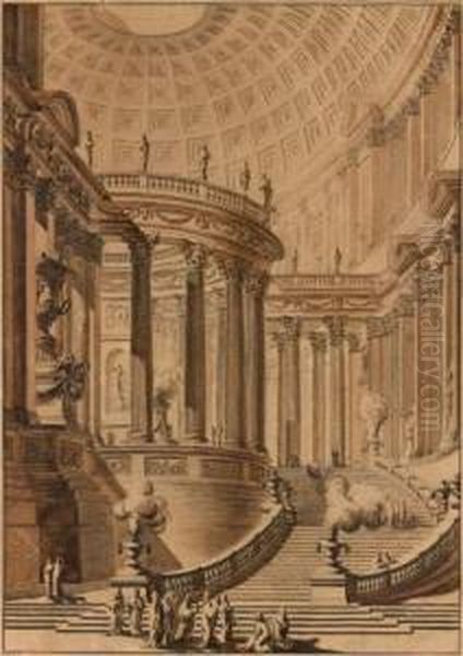 Architecture Animee
 Plume Et Encre Noire Sur Trait De Crayon Noir, Lavis Brun Oil Painting by Louis Francois Petit-Radel