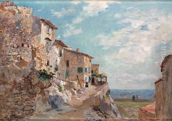 Vue D'antibes Oil Painting by Edmond Marie Petitjean