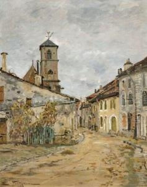 Rue A Neufchateaux Oil Painting by Edmond Marie Petitjean