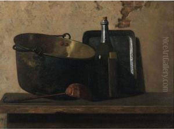 Wine And Brass Stewing Kettle (preparation Of French Potage) Oil Painting by John Frederick Peto