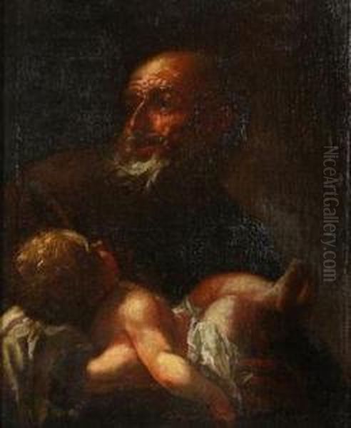 Simeon With The Baby Jesus Oil Painting by Brandl Petr