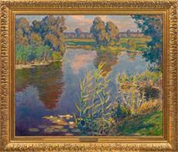 Sommeridylle Am Fluss Oil Painting by Kalpokas Petras