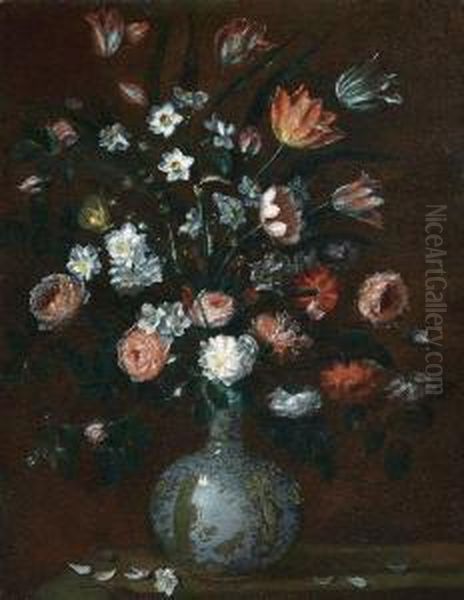 Natura Morta Con Fiori E Vaso Di Porcellana Oil Painting by Astolfo Petrazzi