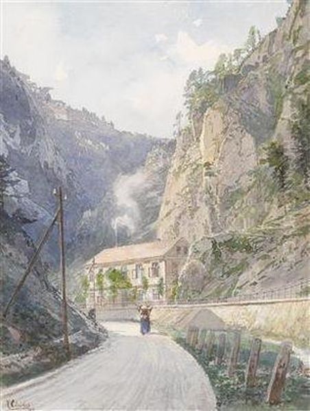 Hochstrasse Im Gebirge Oil Painting by Konrad Petrides