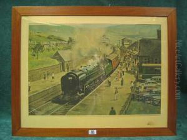 Steam Engine, Oliver Cromwell Colour Print, Dated 68 47cn X 67cm Oil Painting by James Petrie