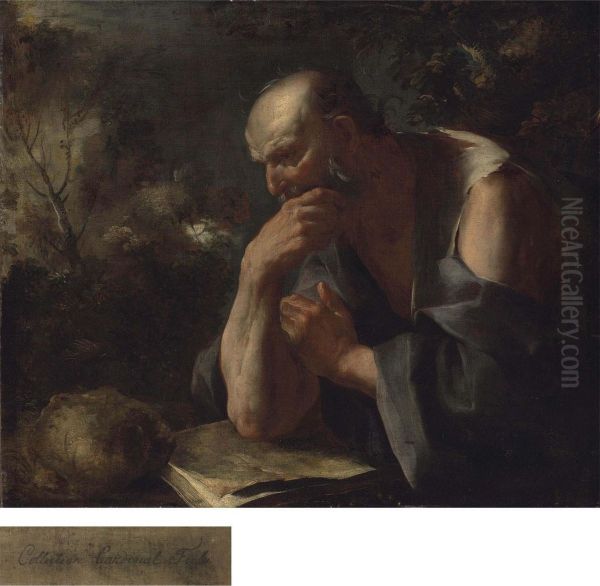 Saint Jerome Reading In A Landscape Oil Painting by Giuseppe Antonio Petrini