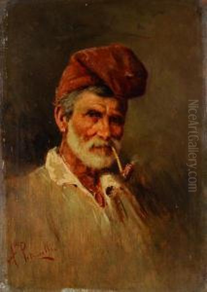 Pescatore Con Pipa Oil Painting by Achille Petrocelli