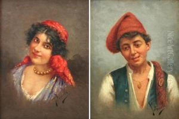 Portraits Oil Painting by Achille Petrocelli