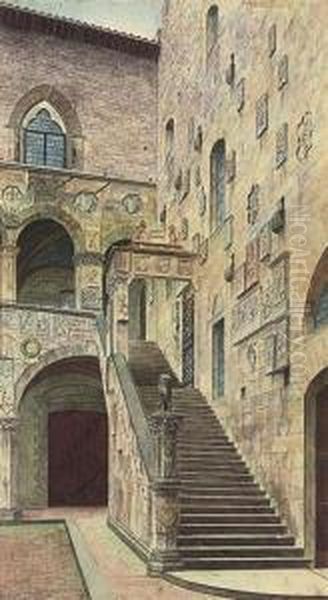 The Bargello Steps Oil Painting by U Petrolli