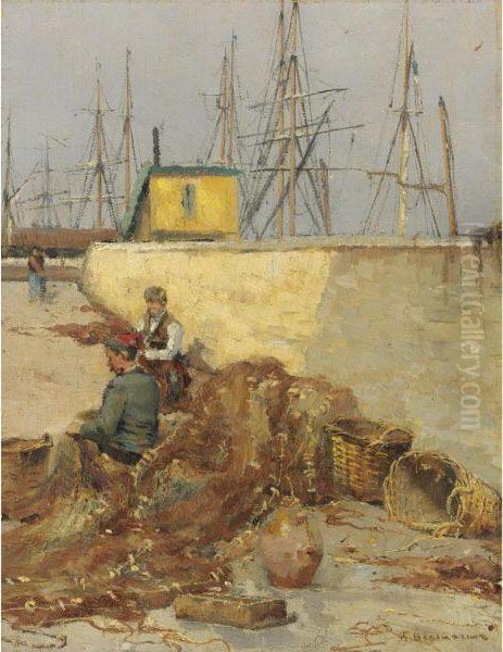 Fisherman In Port Oil Painting by Vasily Petrovich Vereschagin