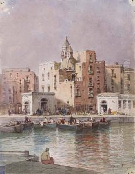 La Marinella A Napoli Oil Painting by Salvatore Petruolo