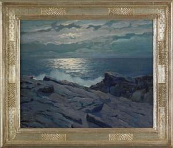 Moonlit Seascape Oil Painting by Victor Petry