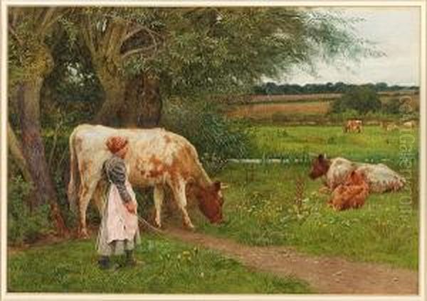 Milking Time Oil Painting by Charles R. Pettafor