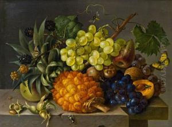 Fruchtestillleben Mit Trauben Und Ananas Oil Painting by Franz Xaver Petter