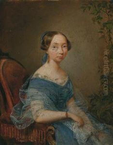 Bildnis Amalie Bartsch Im Blauen Kleid Oil Painting by Theodor Petter