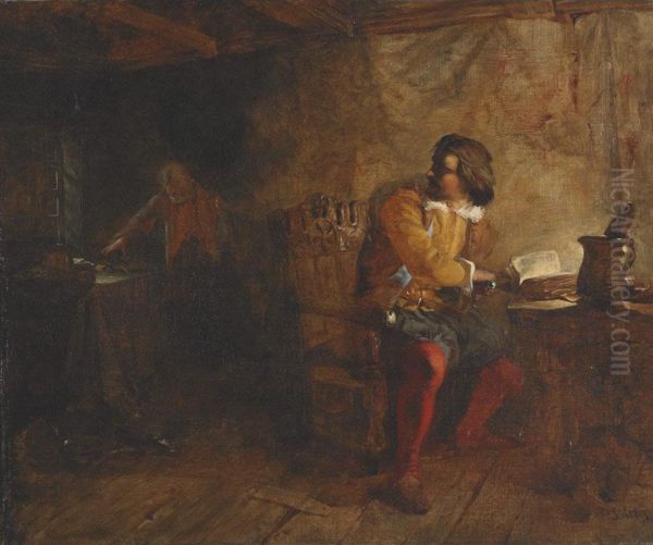 Scholar Catching The Thief In His Chamber Oil Painting by John Pettie