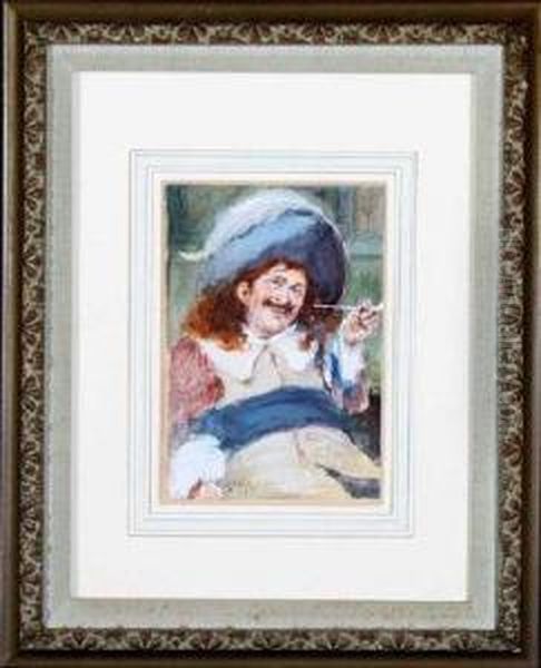 A Cavalier Smoking A Pipe Oil Painting by John Pettie