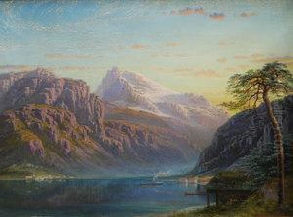 On The Lyster-fiord. Marifjoerer From Near Ronneid Oil Painting by Charles Pettitt