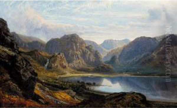 The Head Of Derwentwater And Borrowdale From The Raven Crag Near Barrow Oil Painting by Charles Pettitt