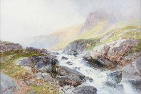 Llyn Idwal's Stream, Rainclearing, Bettwsy-y-coed Oil Painting by Edwin Alfred Pettitt