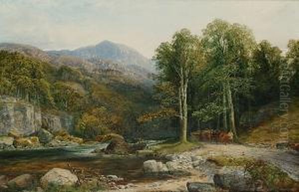 On The Llugwy N-wales Oil Painting by Edwin Alfred Pettitt