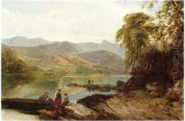 Windemere With Raye Castle In The Distance, Inscribed On Reverse, Oil On Panel, 25.5 X 35.5 Cm.; 10 X 14 In Oil Painting by George W. Pettitt