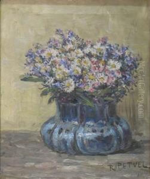 Bunter Fruhlingsstraus In Einer Blauen Vase Oil Painting by Rudolf Petuel