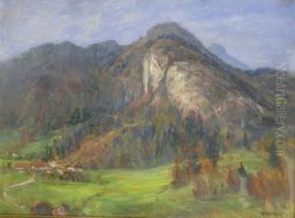 Gebirgslandschaft Mit Kl. Dorf Oil Painting by Rudolf Petuel